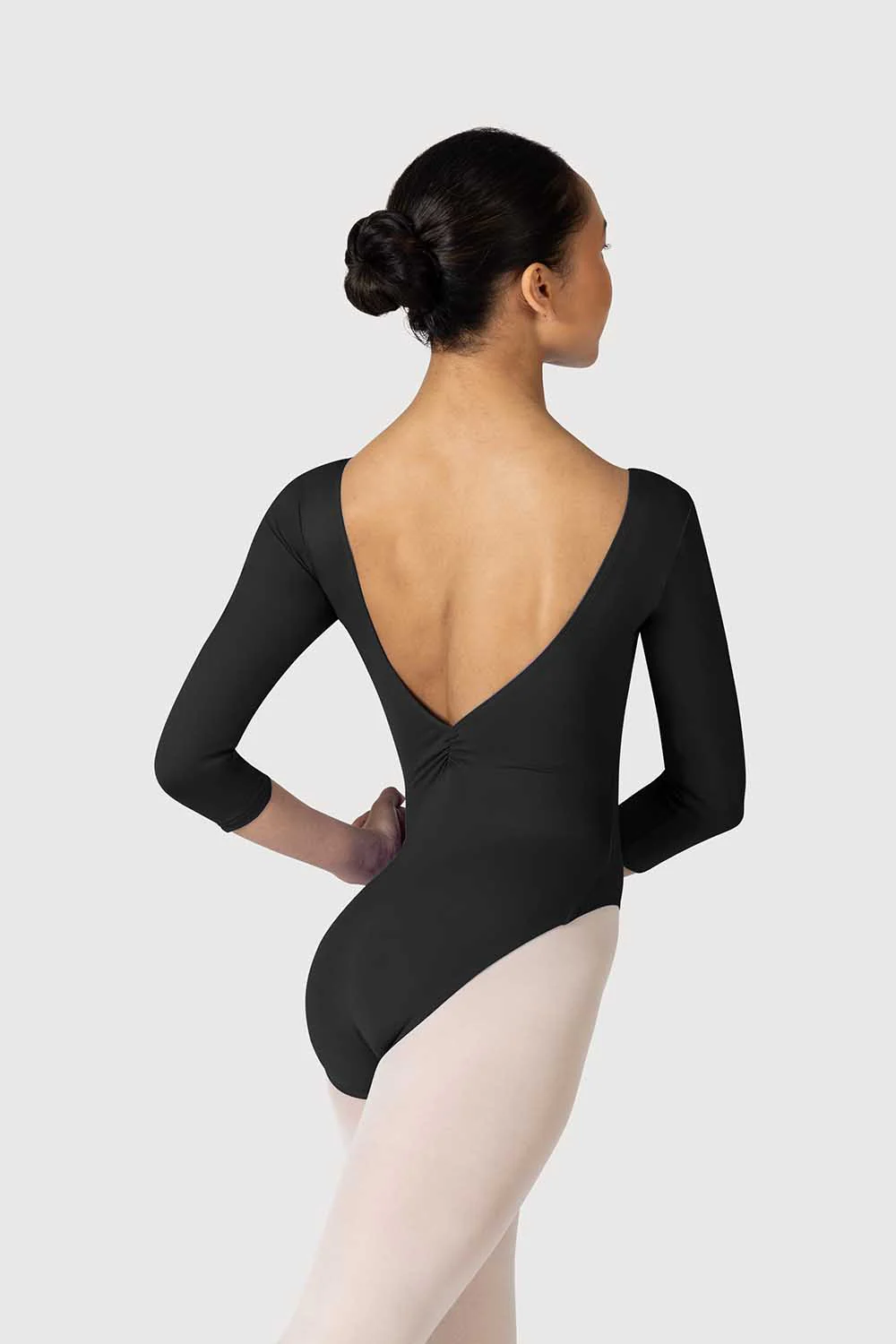 L3839LI - Bloch Microlux™ Nona Gathered Front & Back Womens ¾ Sleeve Leotard - Image 2