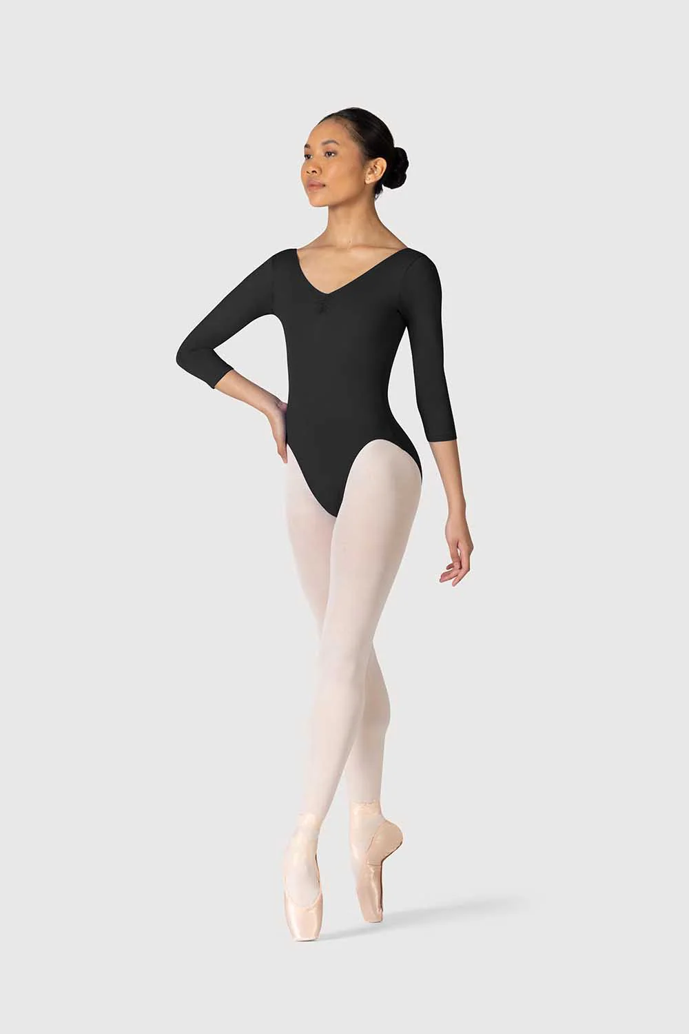 L3839LI - Bloch Microlux™ Nona Gathered Front & Back Womens ¾ Sleeve Leotard - Image 3