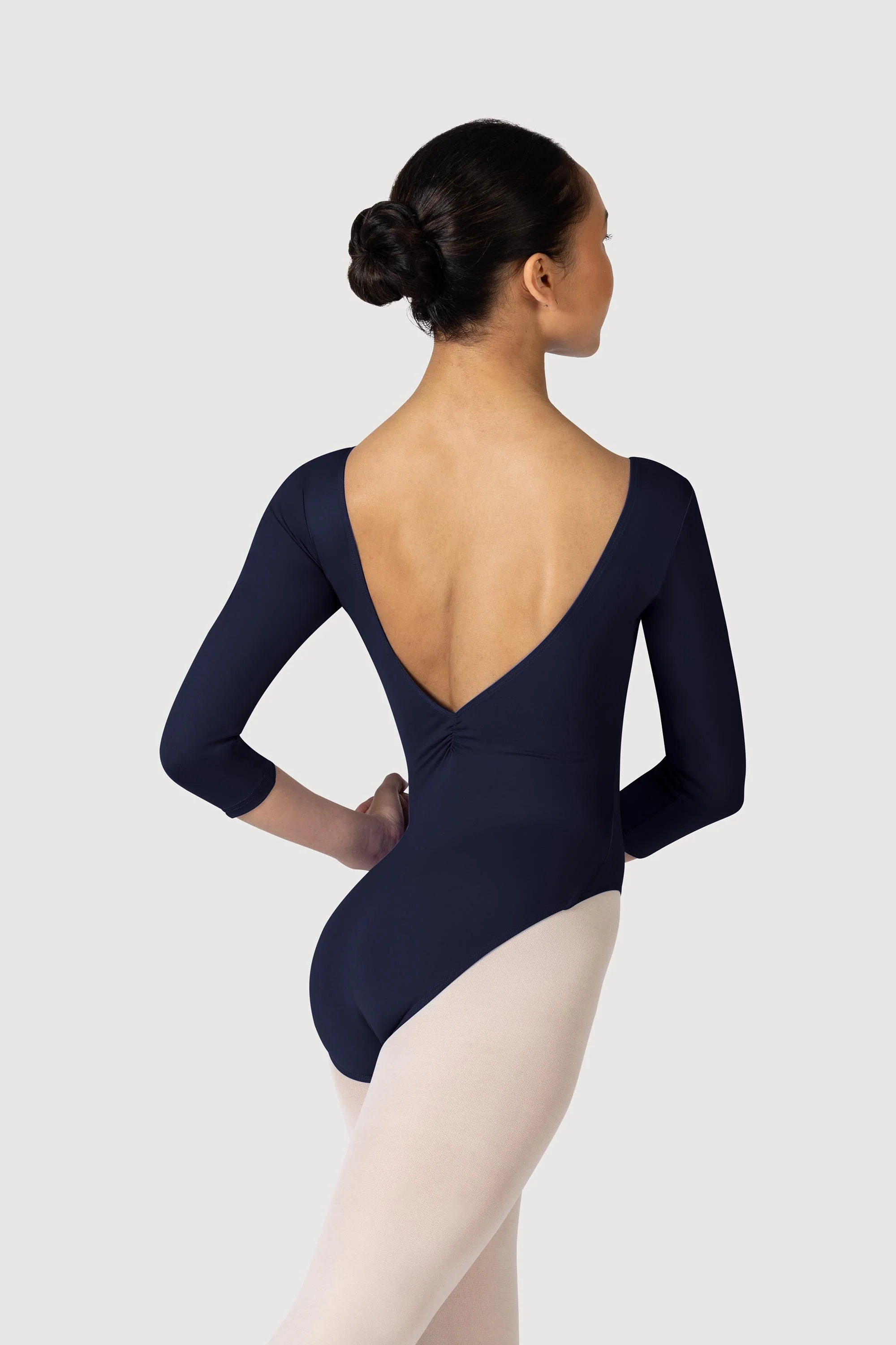 L3839LI - Bloch Microlux™ Nona Gathered Front & Back Womens ¾ Sleeve Leotard - Image 2