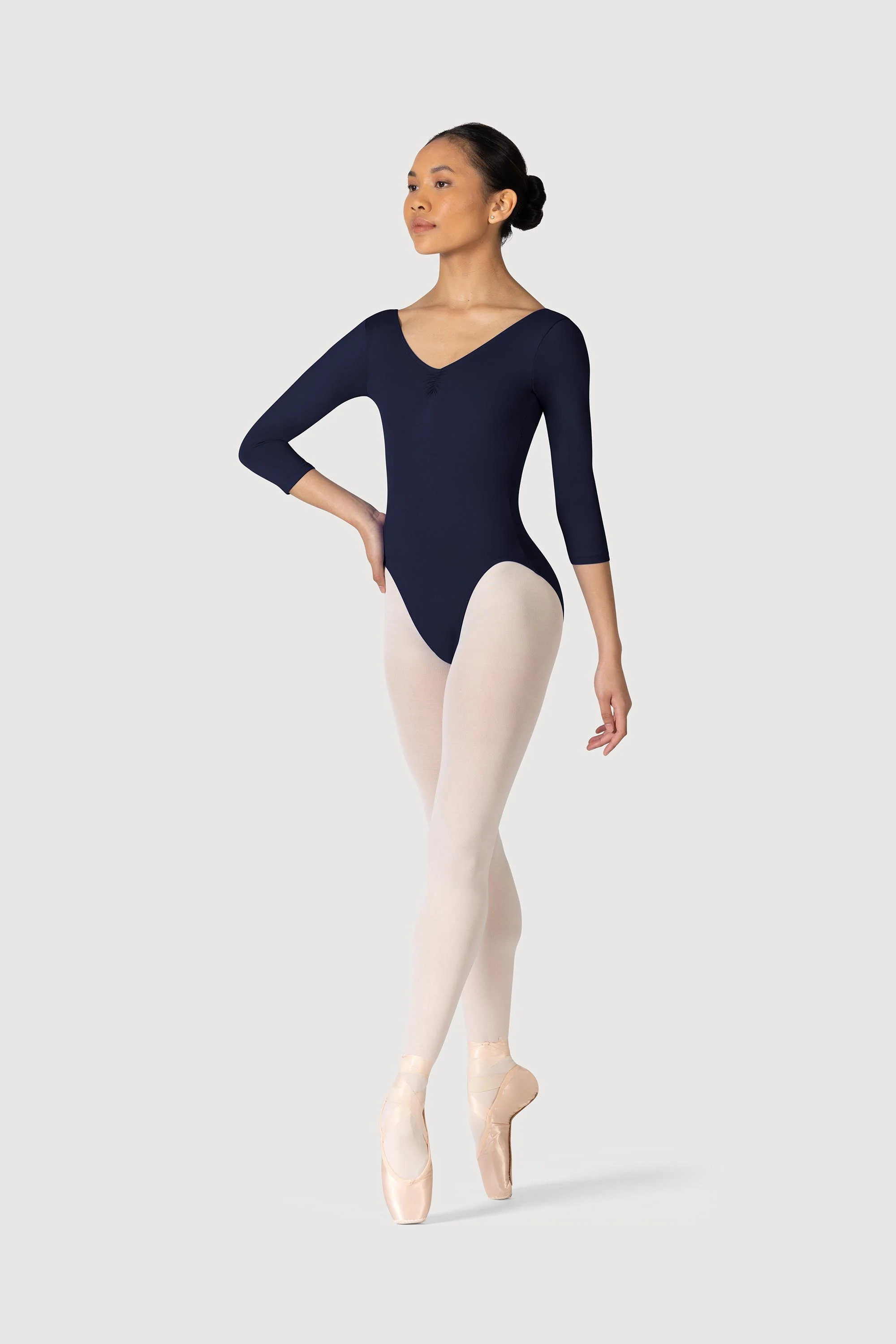 L3839LI - Bloch Microlux™ Nona Gathered Front & Back Womens ¾ Sleeve Leotard - Image 3