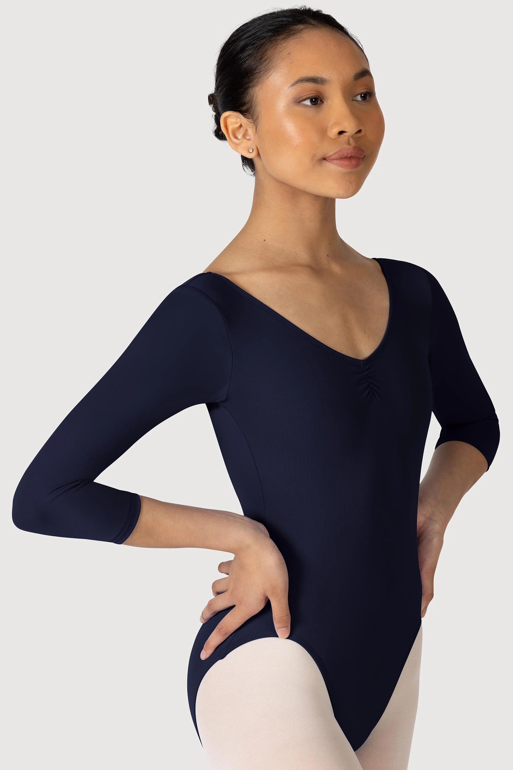 L3839LI - Bloch Microlux™ Nona Gathered Front & Back Womens ¾ Sleeve Leotard - Image 5