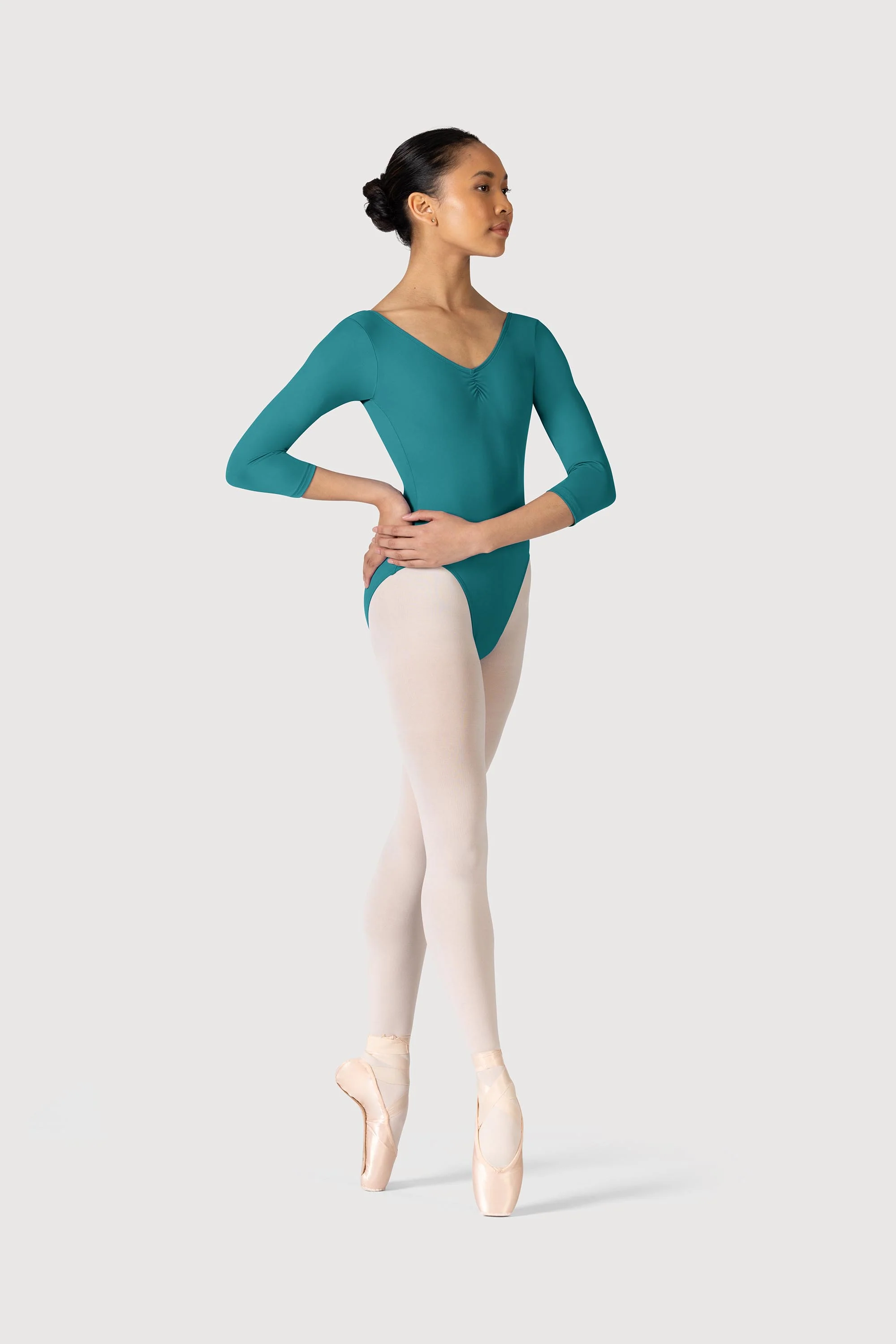 L3839LI - Bloch Microlux™ Nona Gathered Front & Back Womens ¾ Sleeve Leotard - Image 3
