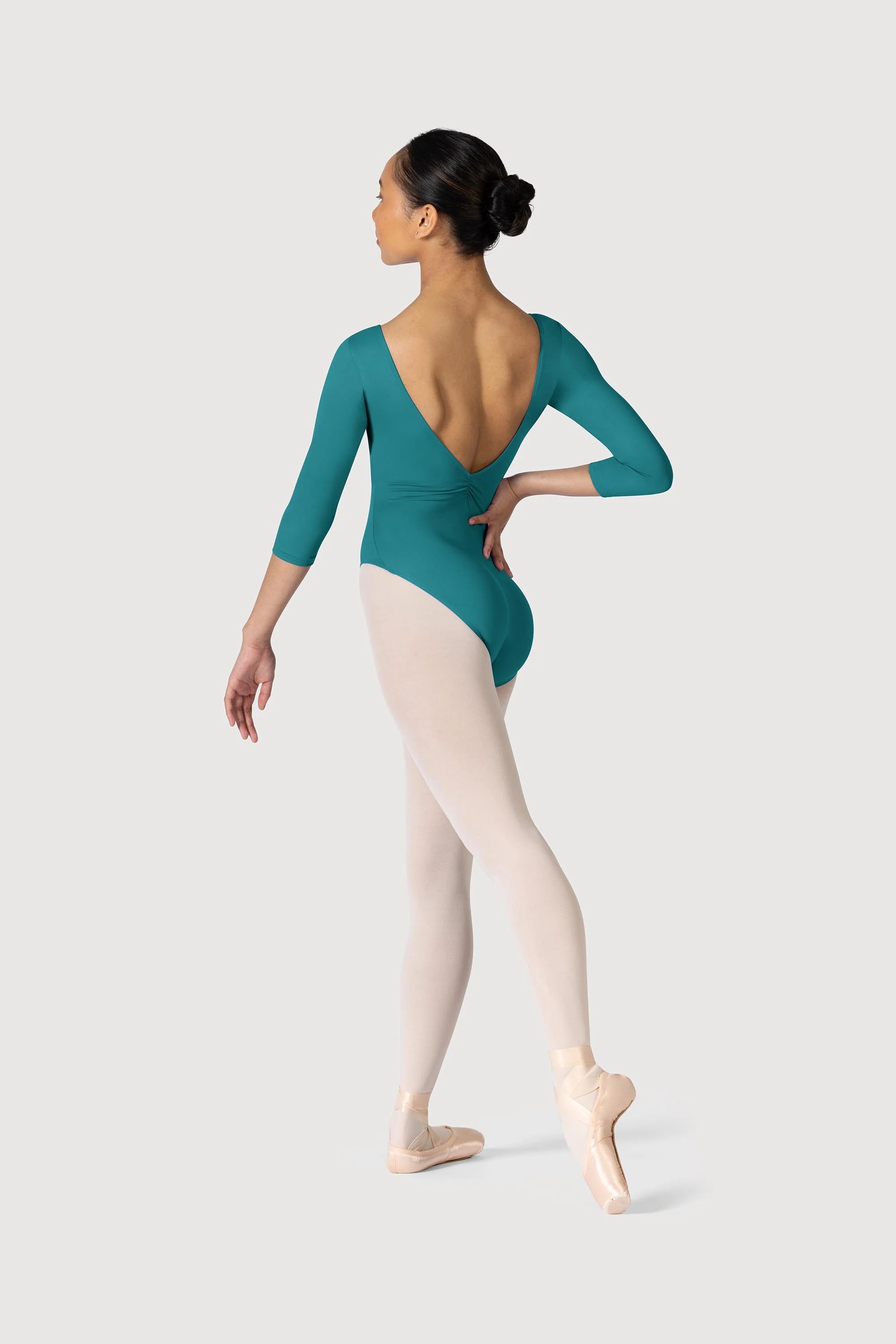 L3839LI - Bloch Microlux™ Nona Gathered Front & Back Womens ¾ Sleeve Leotard - Image 4