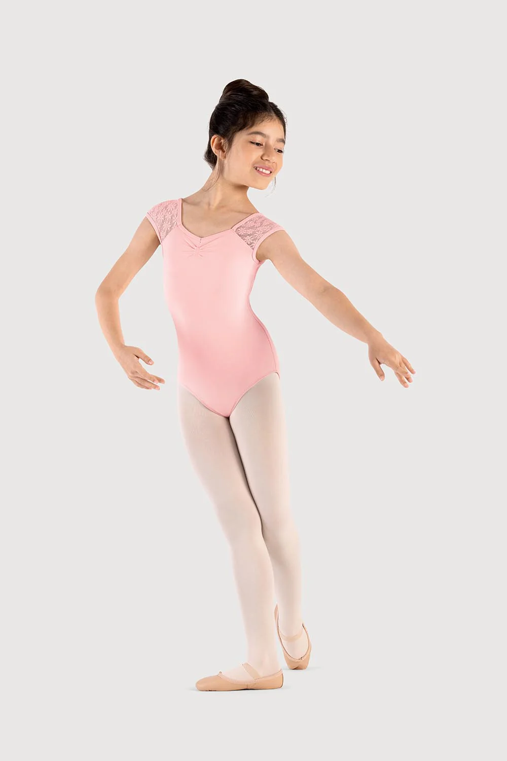 LM51565G - Mirella Lace Back Girls Cap Sleeve Leotard - Image 3