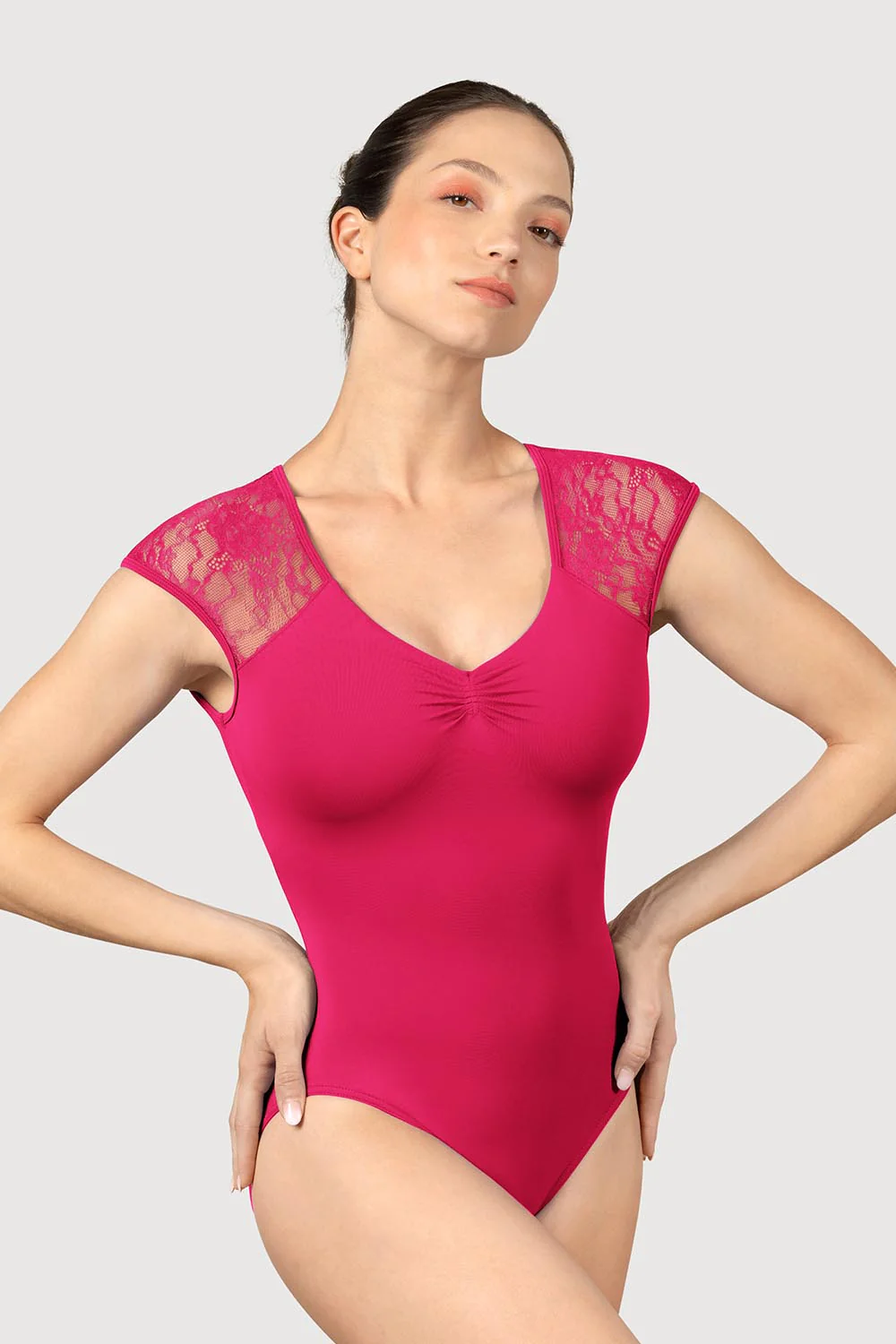 LM55108 - Mirella Keyhole Back Womens Lace Cap Sleeve Leotard - Image 2