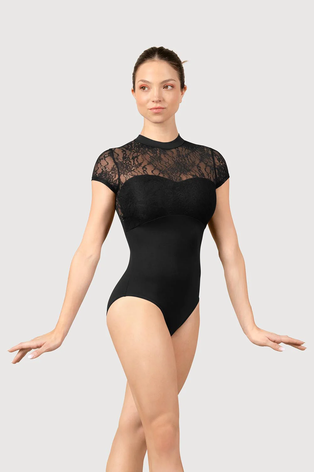 LM55109 - Mirella Lace High Neck Womens Cap Sleeve Leotard