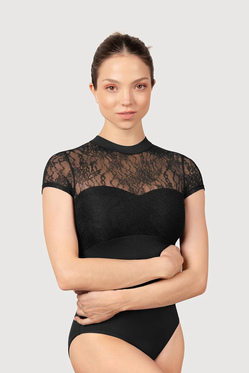 LM55109 - Mirella Lace High Neck Womens Cap Sleeve Leotard - Image 3