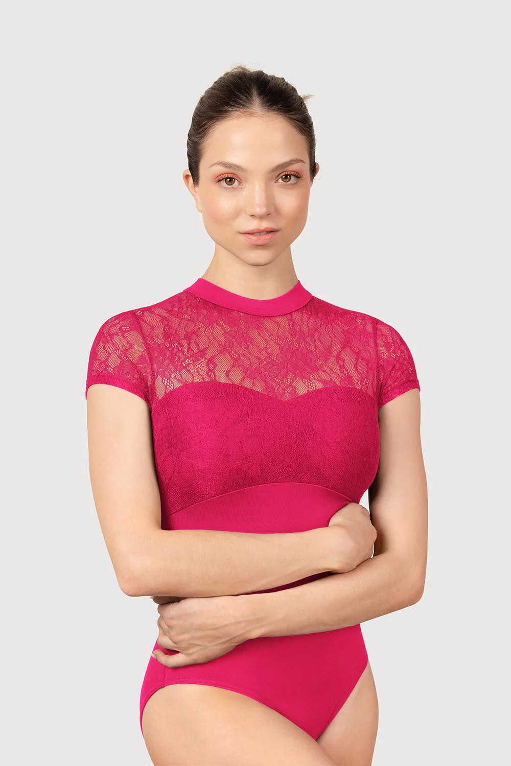 LM55109 - Mirella Lace High Neck Womens Cap Sleeve Leotard