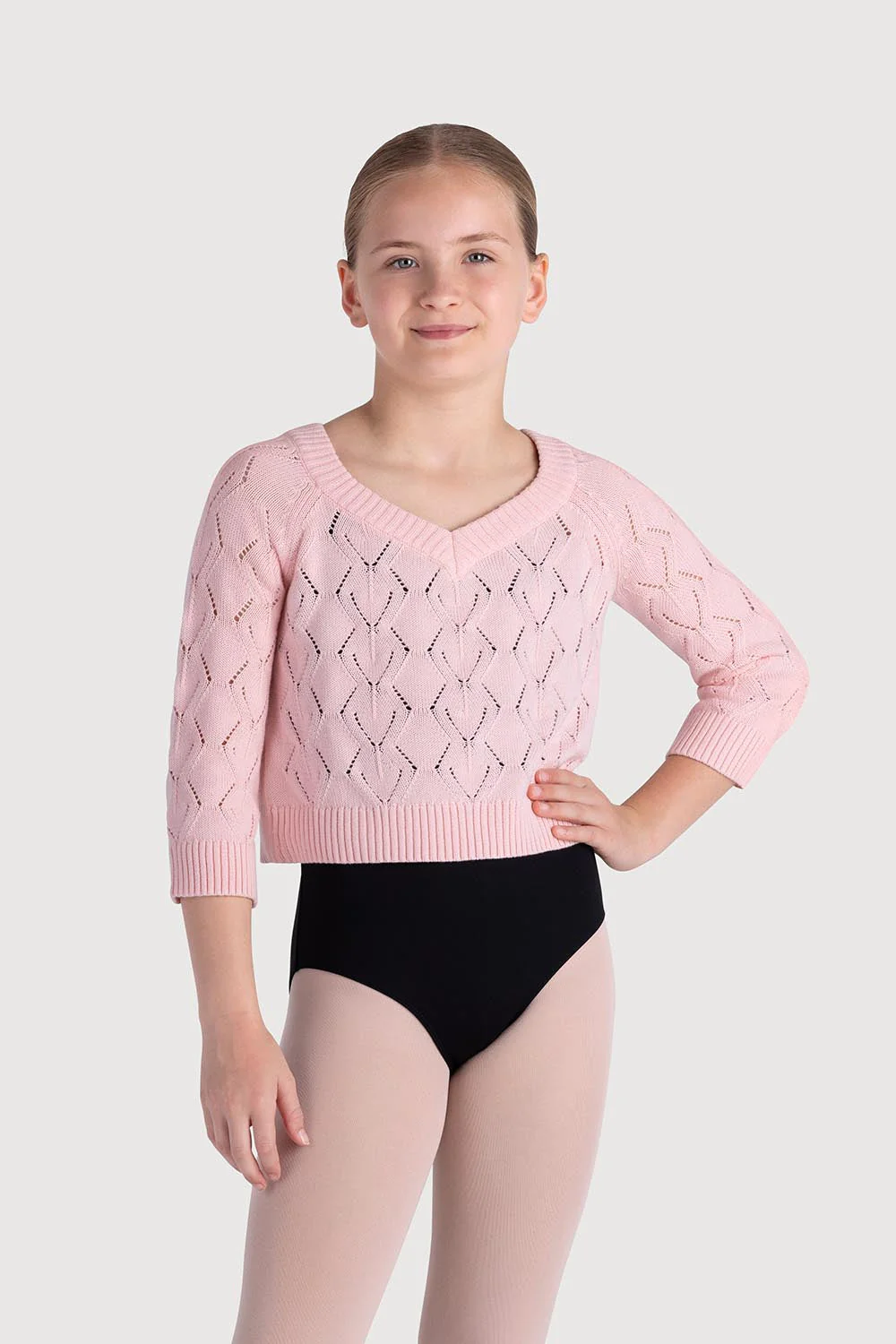 Z55256G - Bloch Soraya Diamond Knit Girls 3/4 Sleeve Sweater
