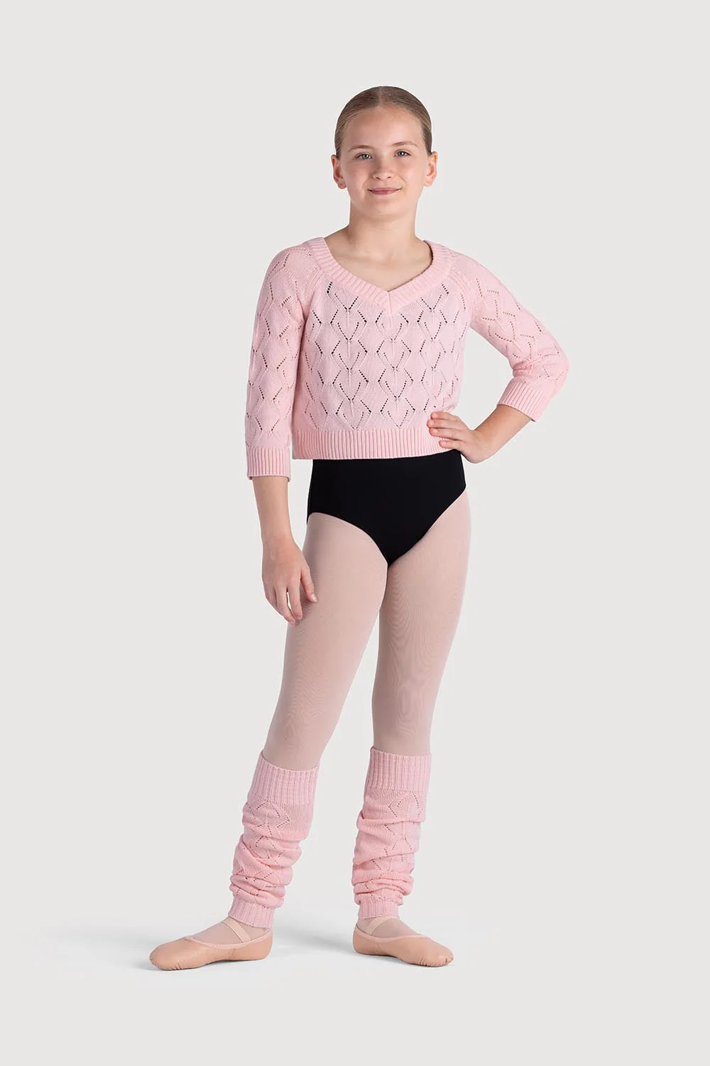 Z55256G - Bloch Soraya Diamond Knit Girls 3/4 Sleeve Sweater - Image 3