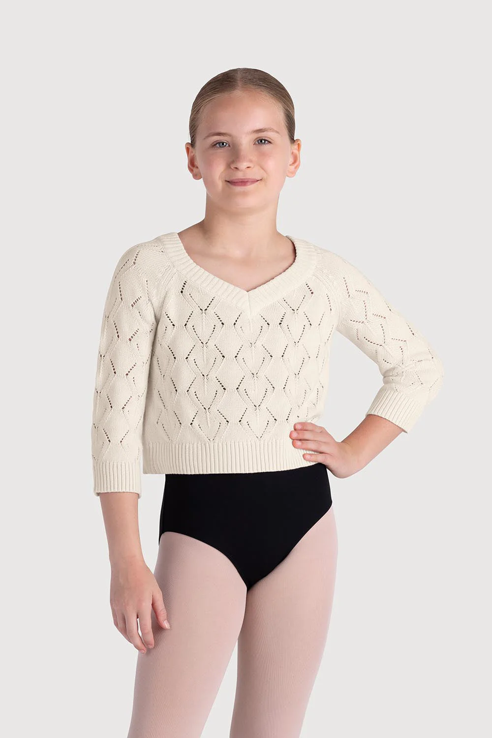 Z55256G - Bloch Soraya Diamond Knit Girls 3/4 Sleeve Sweater
