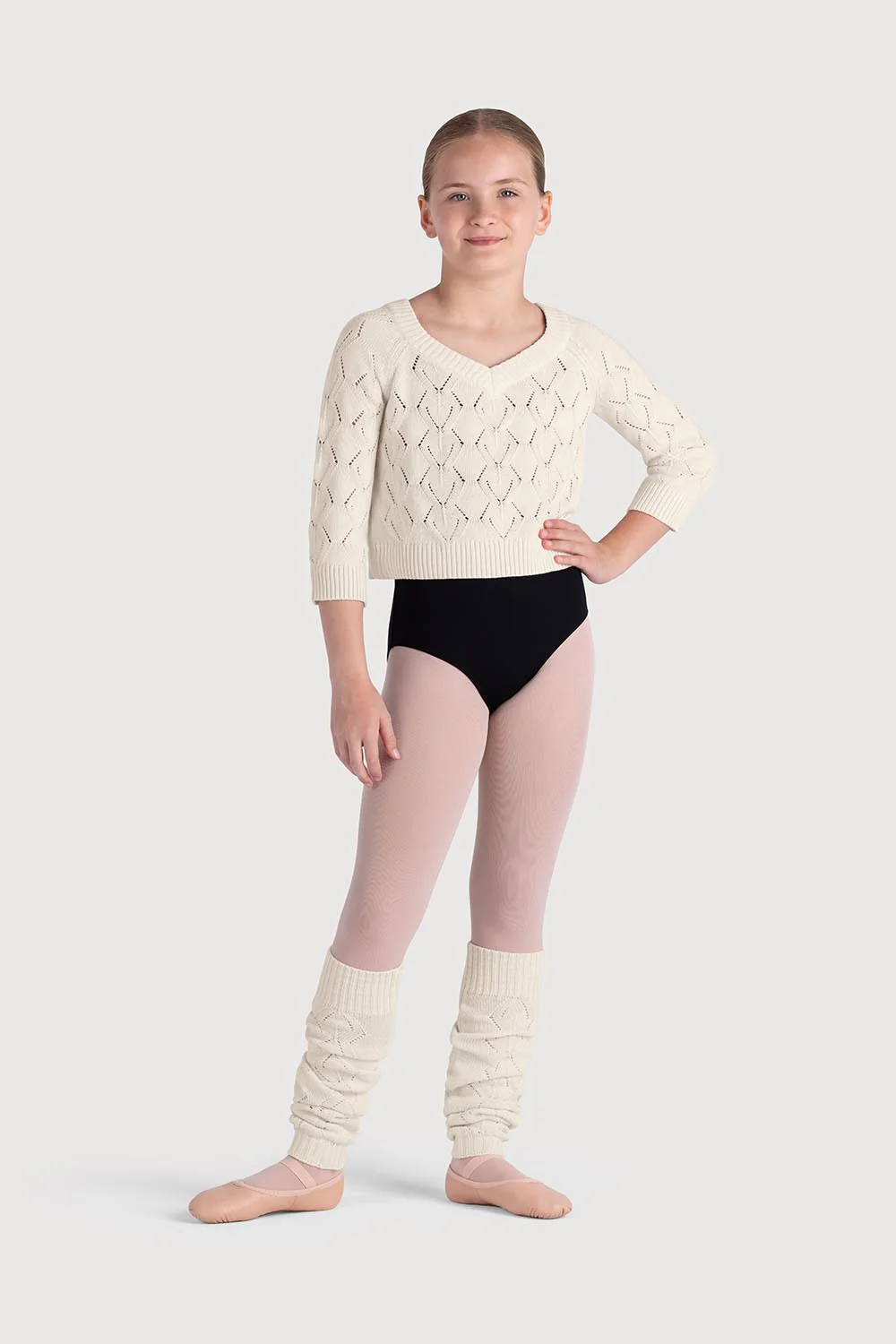 Z55256G - Bloch Soraya Diamond Knit Girls 3/4 Sleeve Sweater - Image 3