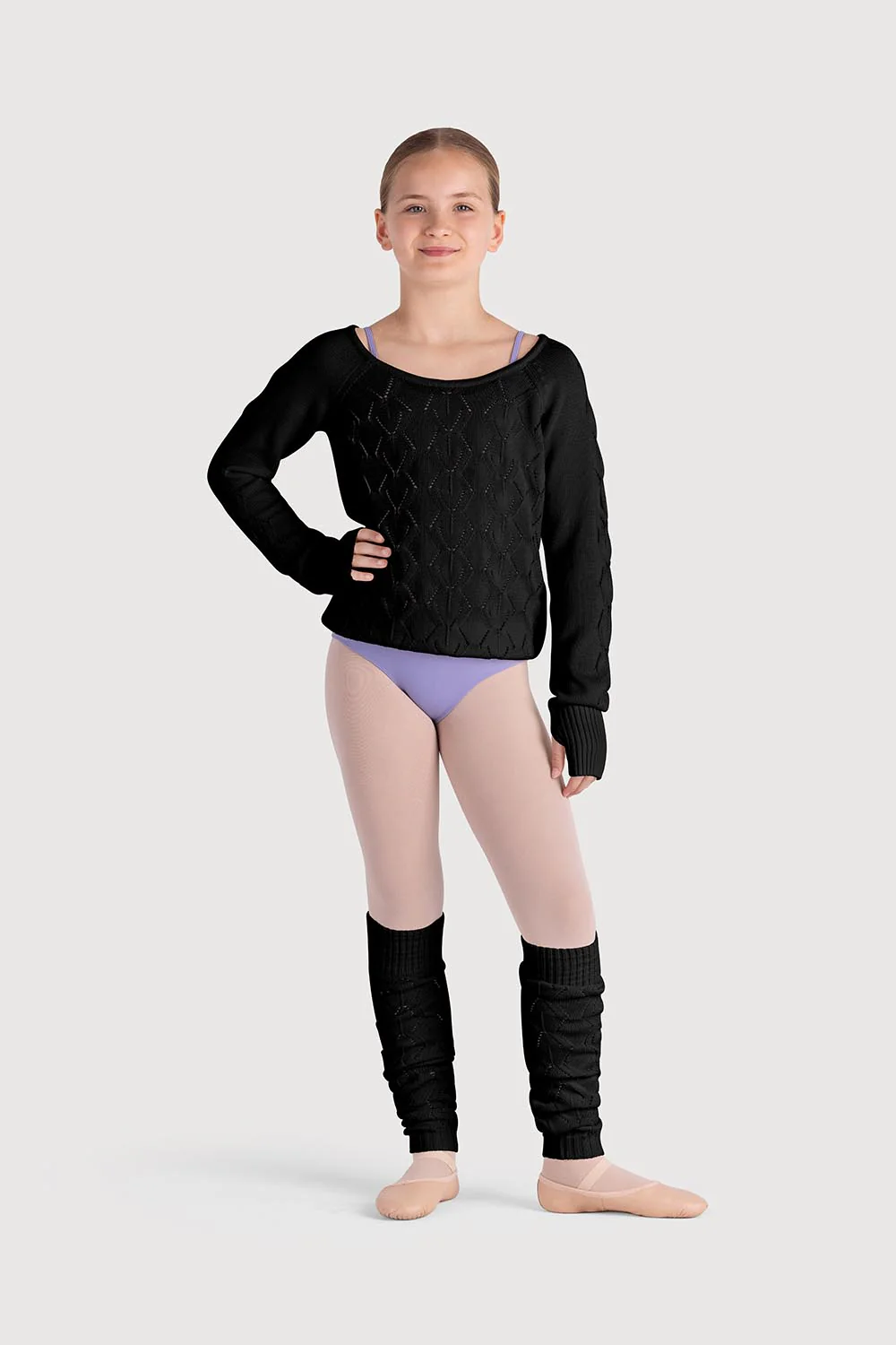 Z55269G - Bloch Amaya Diamond Knit Girls Long Sleeve Sweater - Image 3
