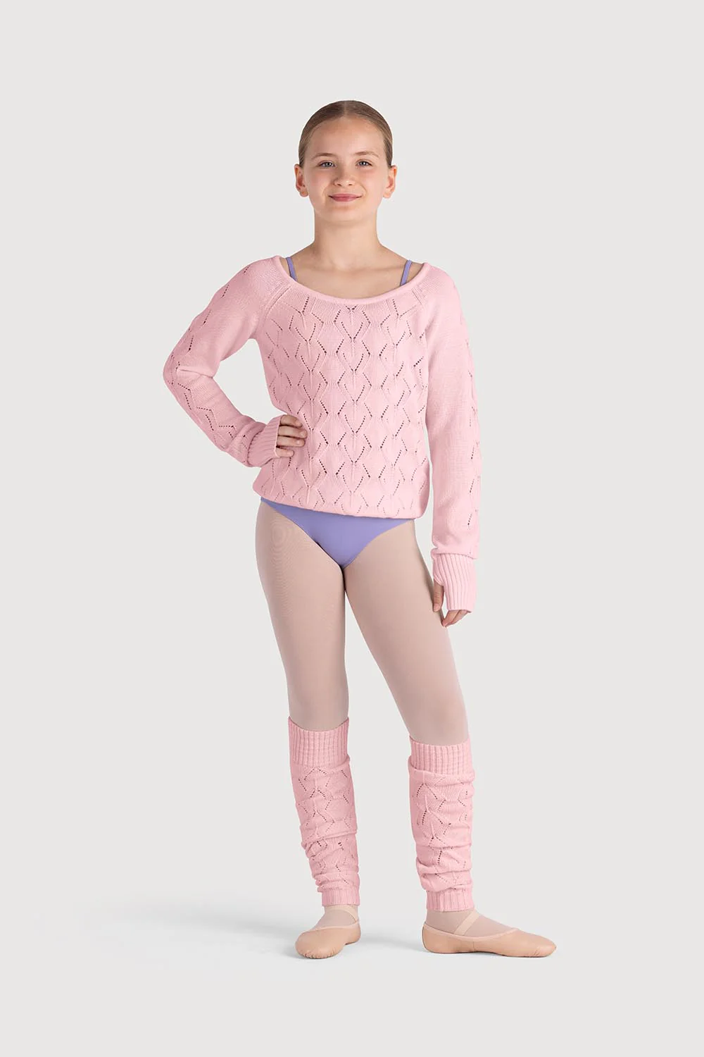 Z55269G - Bloch Amaya Diamond Knit Girls Long Sleeve Sweater - Image 3