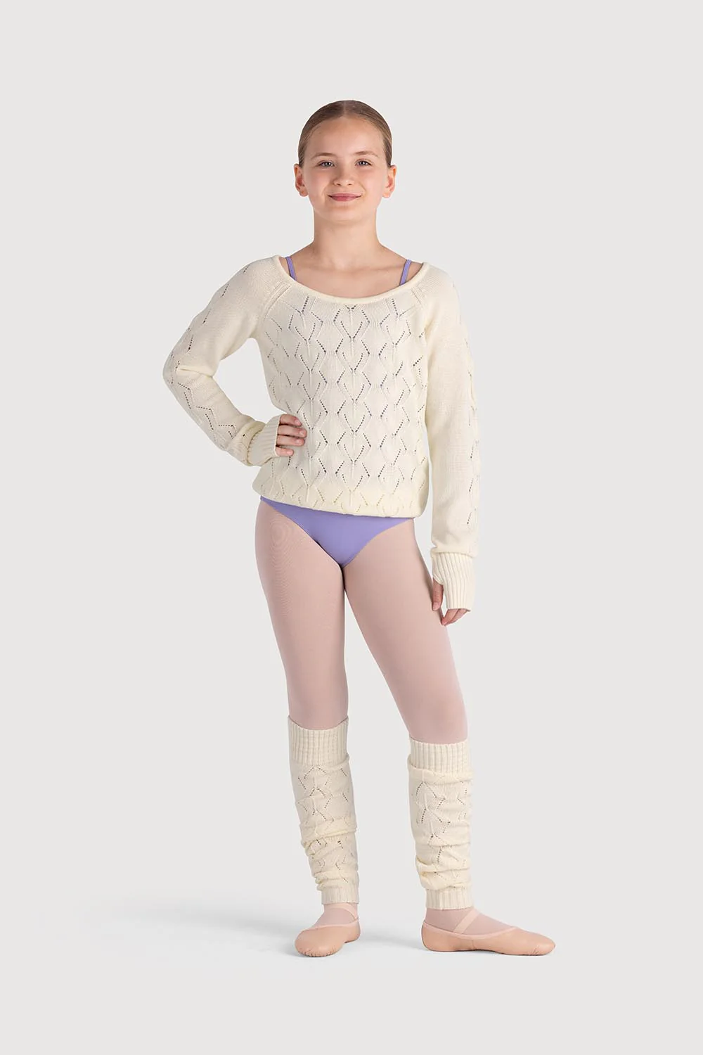Z55269G - Bloch Amaya Diamond Knit Girls Long Sleeve Sweater - Image 3